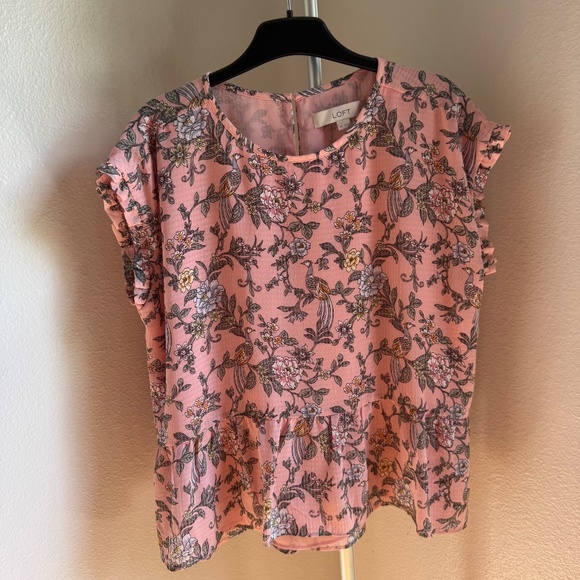 LOFT Pink Base Floral Print Blouse Sz MP - Picture 2 of 9